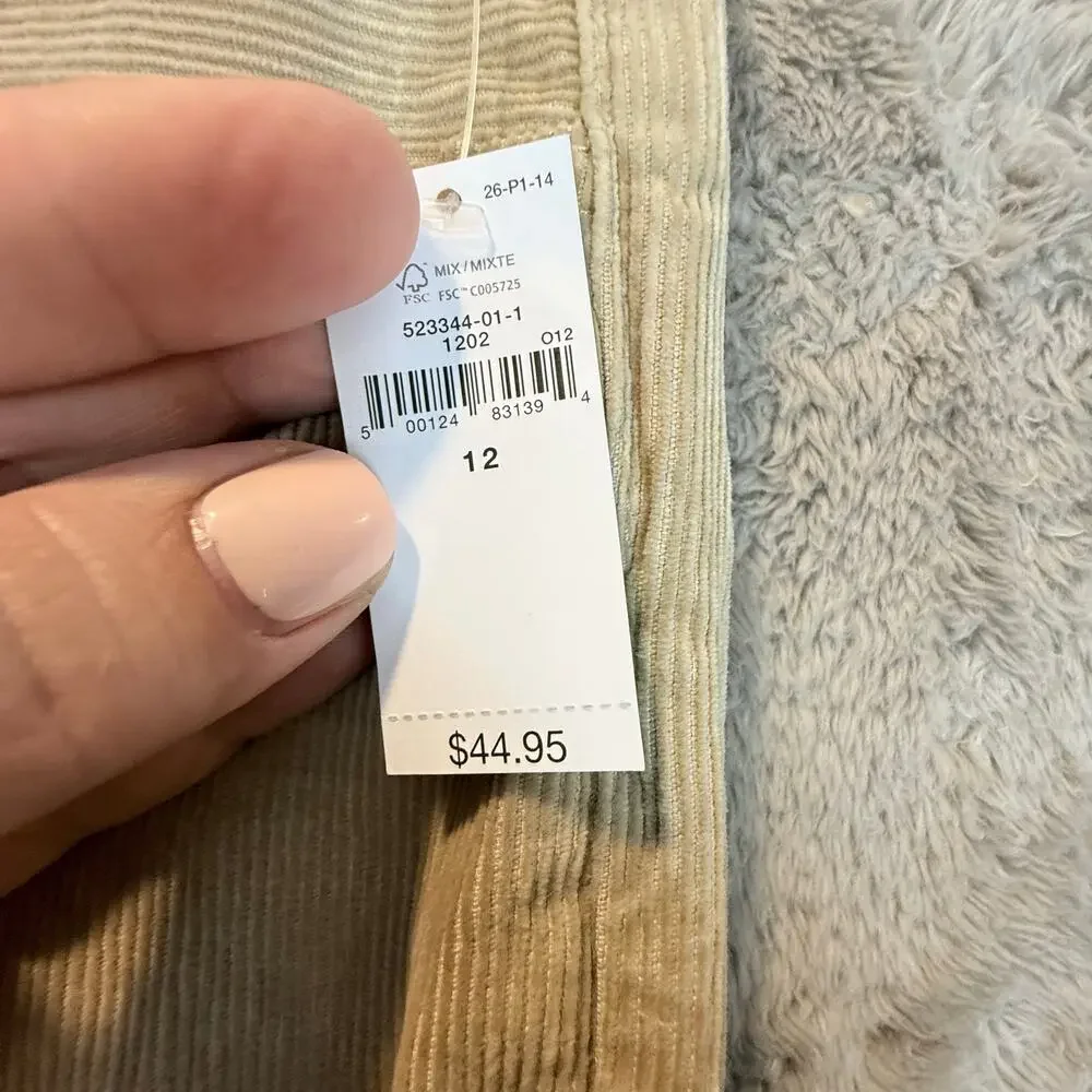 NWT Gap Tan Khaki Corduroy Jeans Pants 90s Original Straight Boys 12
